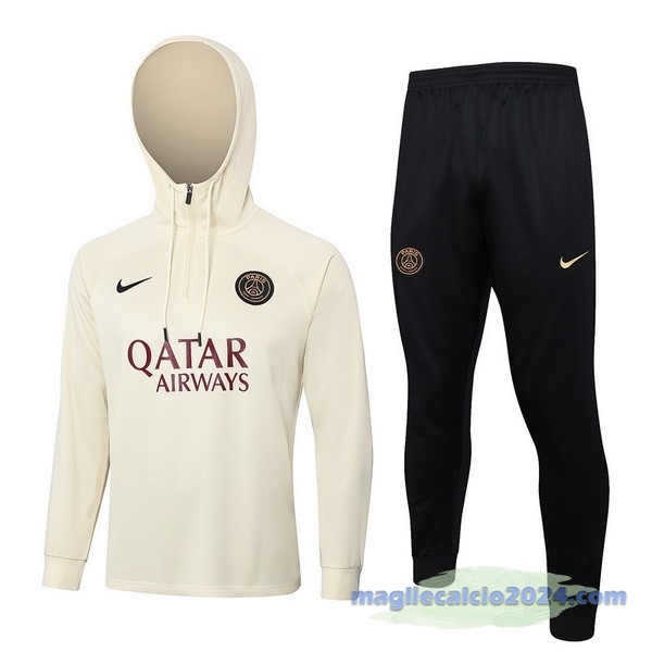 Set Completo Felpa Cappuccio Paris Saint Germain 2023 2024 Giallo Nero Poco Prezzo