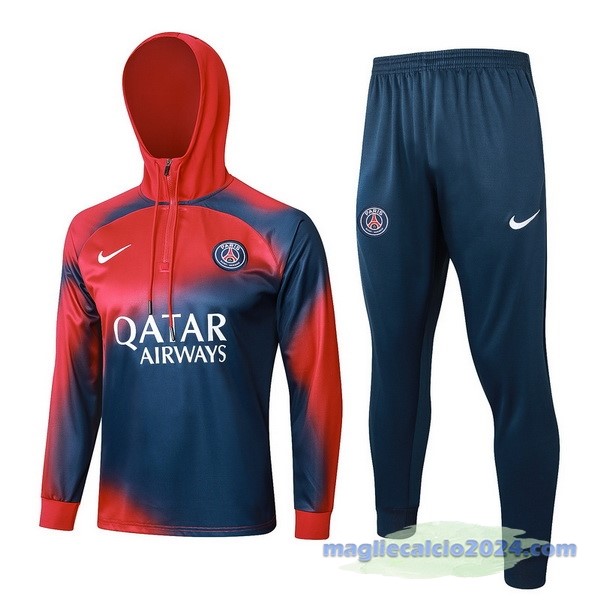 Set Completo Felpa Cappuccio Paris Saint Germain 2023 2024 Rosso Blu Poco Prezzo