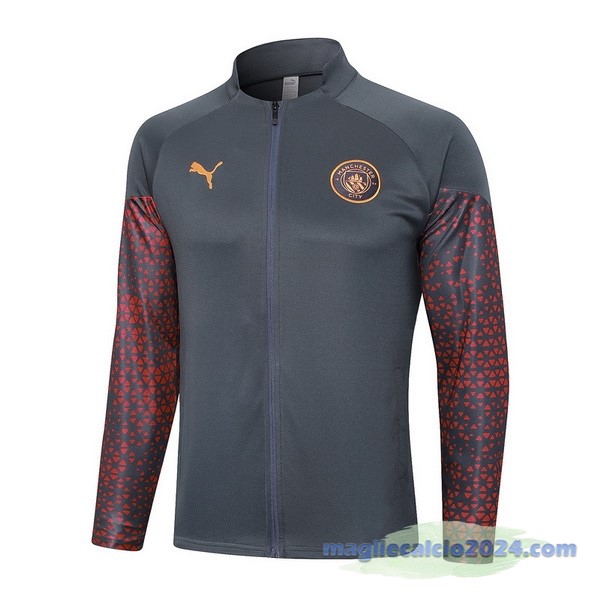 Set Completo Lunga Zip Giacca Manchester City 2023 2024 Grigio Rosso Poco Prezzo