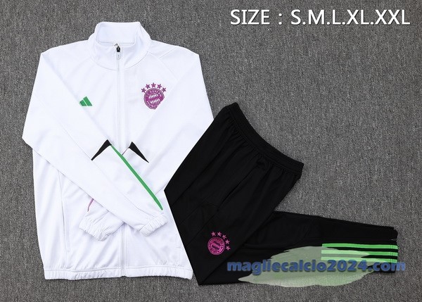 Set Completo Set Completo Lunga Zip Giacca Bayern Múnich 2023 2024 Bianco Nero Purpureo Poco Prezzo