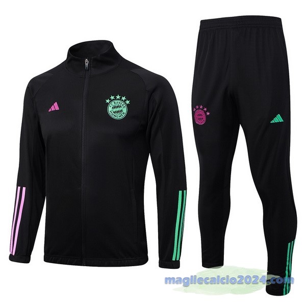 Set Completo Set Completo Lunga Zip Giacca Bayern Múnich 2023 2024 Nero Purpureo Poco Prezzo
