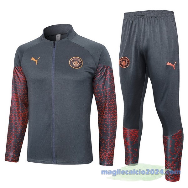 Set Completo Set Completo Lunga Zip Giacca Manchester City 2023 2024 Grigio Rosso Poco Prezzo