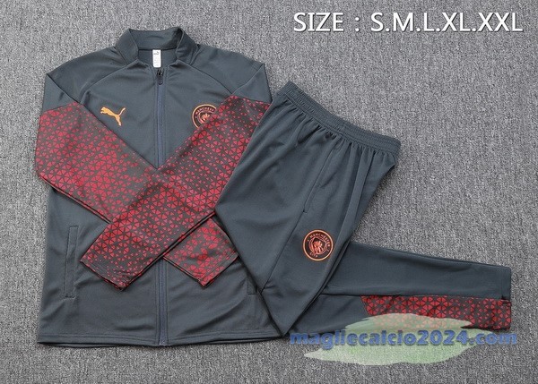Set Completo Set Completo Lunga Zip Giacca Manchester City 2023 2024 Grigio Rosso Poco Prezzo