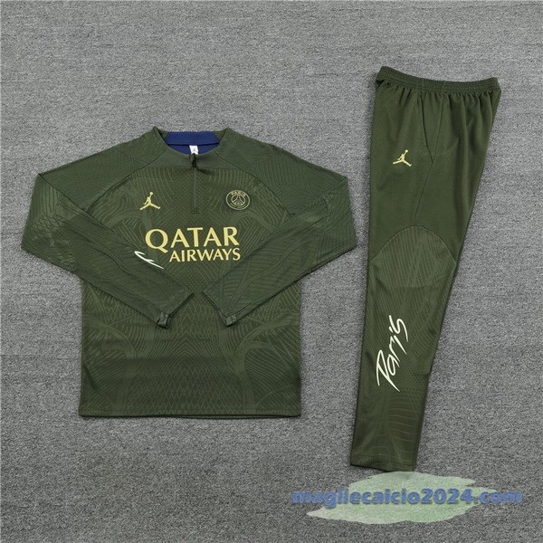 Set Completo Sudadera Giocatori Entrenamiento Paris Saint Germain 2023 2024 Verde Poco Prezzo