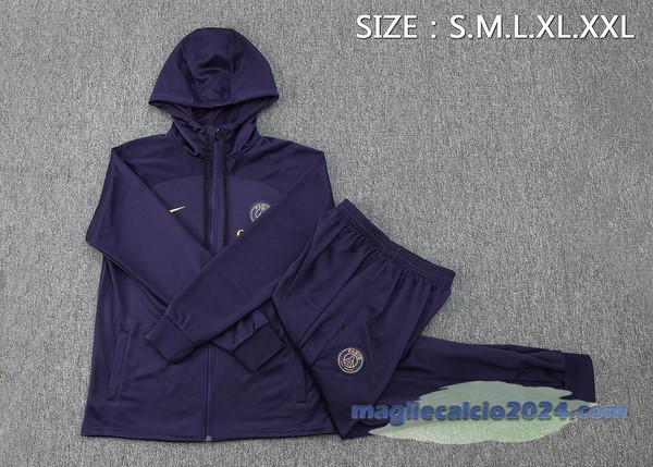 Set Completo Felpa Cappuccio Paris Saint Germain 2023 2024 Purpureo Poco Prezzo